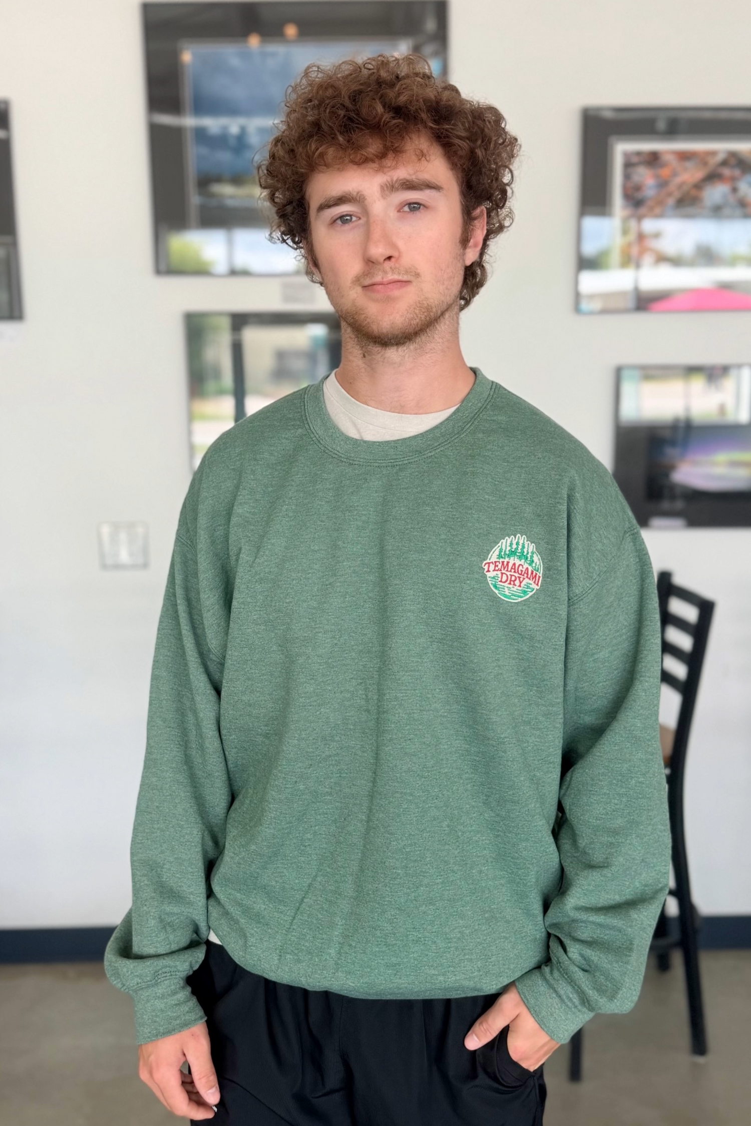 Unisex Crew Neck - Heather Green Embordered